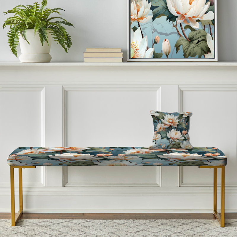 Banc floral rembourré or, Lotus Blossom Tranquility