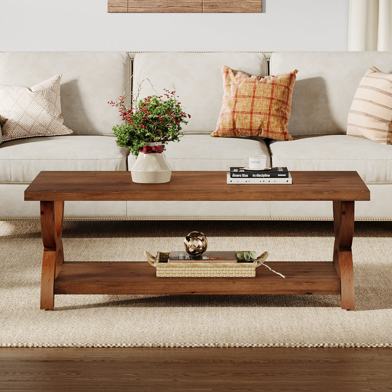 Table basse en bois massif avec rangement, table basse rectangulaire pour le salon