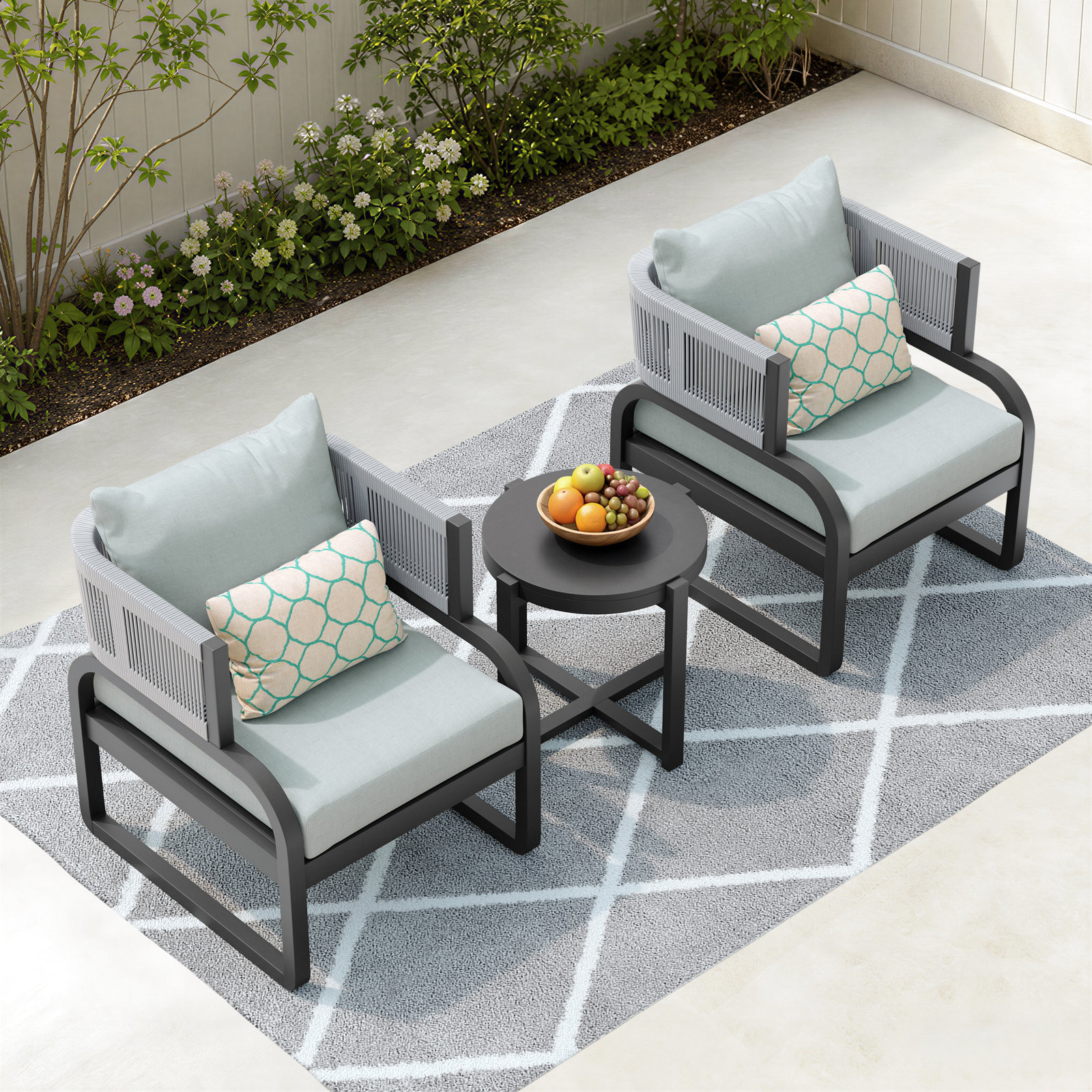 Rana 2-Person Sunbrella® Patio Seating Group, Gray Frame/Light Aqua Olefin Cushion