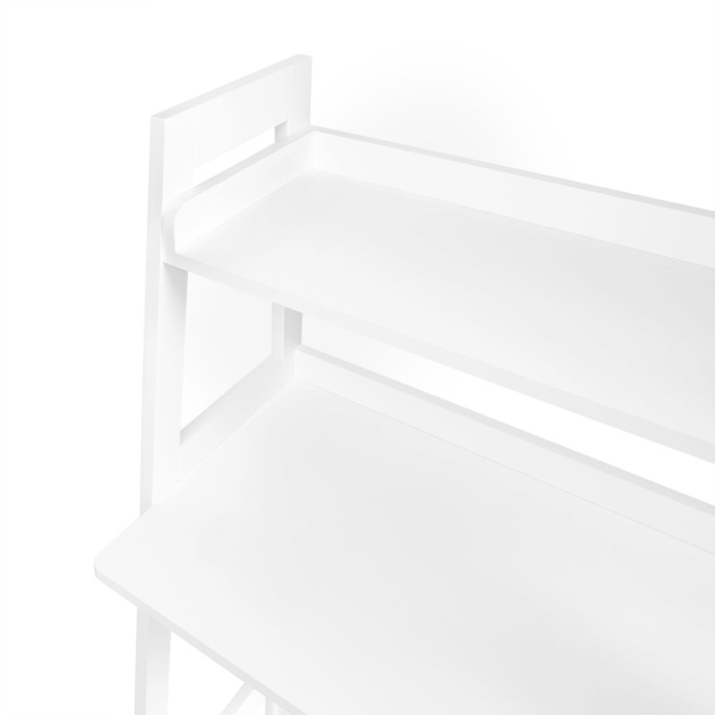 RiverRidge Kids Art Table Desk with Ladder Shelf and Open Storage Shelf for Playroom - White with 2 10" Floating Bookshelves