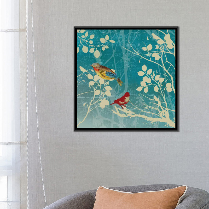 « blue oiseau ii », impression sur toile, H 37 po x l 37 po x P 1,5 po, Pas de tapis, Toile avec cadre noir