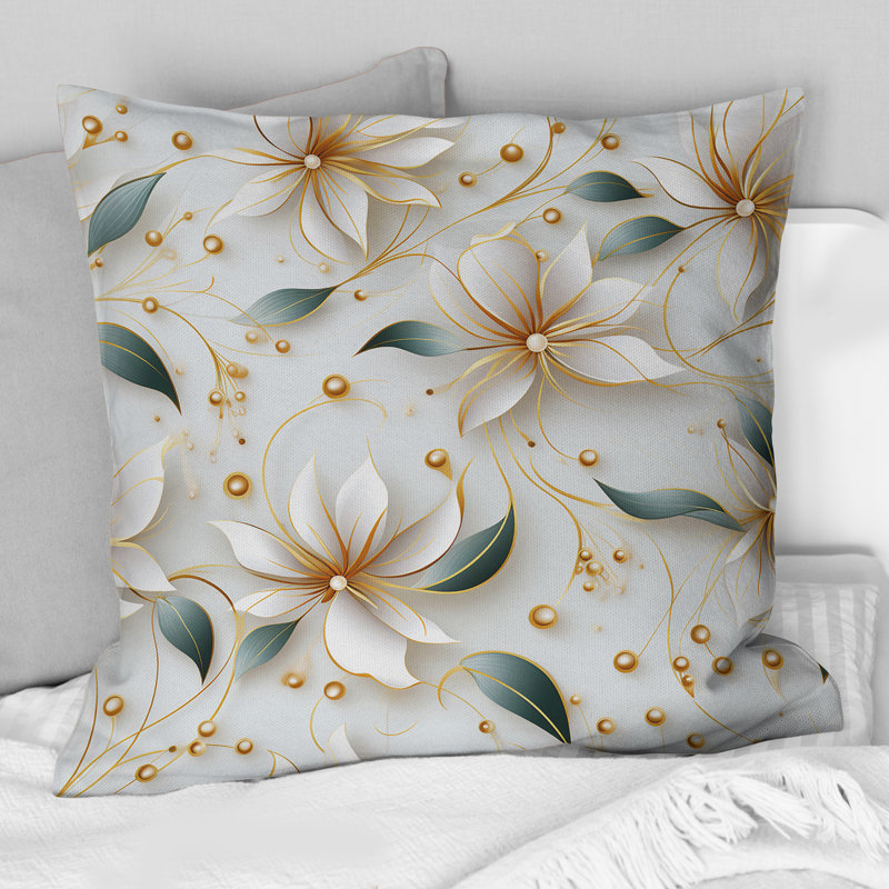 Coussin décoratif glamour doré et perle de marbre blanc, H 18 po x l 18 po