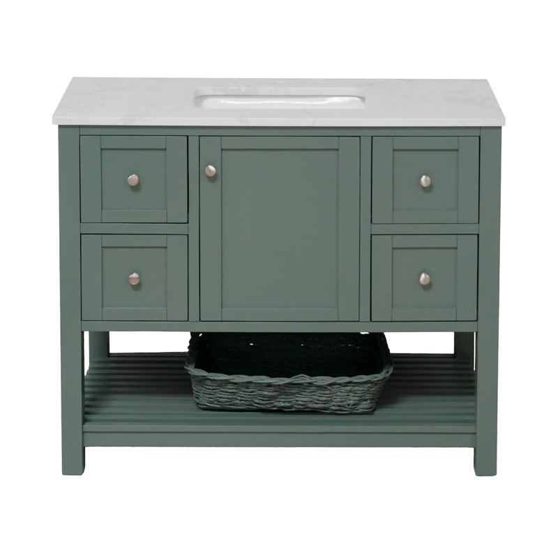 Ensemble de meuble-lavabo simple 42 po Binne, Vert sauge, Carrara d'ingénierie