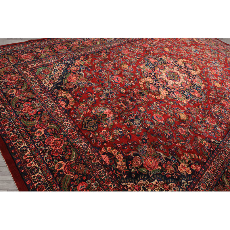Tapis médaillon traditionnel en laine noué à la main rouge 10 pi 4 po x 15 pi 5 po Tabrija