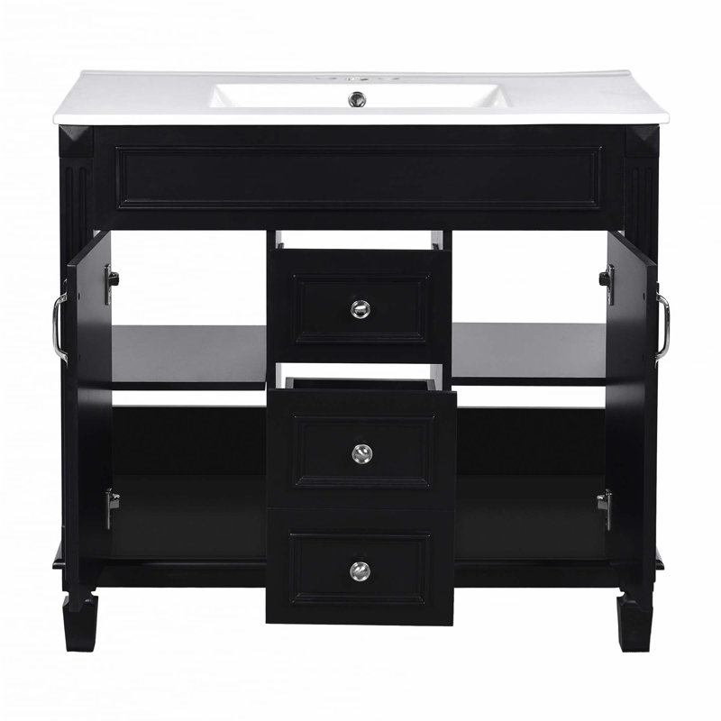 36'' Bathroon Vanity With Resin Sink Combo Set, Black