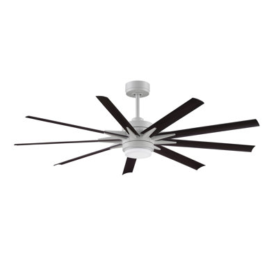 Ventilateur de plafond intelligent d'intérieur / extérieur 64 pouces Odyn avec ensemble de lumières CCT Select - blanc mat avec pales en noyer foncé