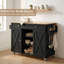 Îlot de cuisine l 50 po avec comptoir rabattable, armoire de rangement roulante noire avec roues verrouillables-627955119