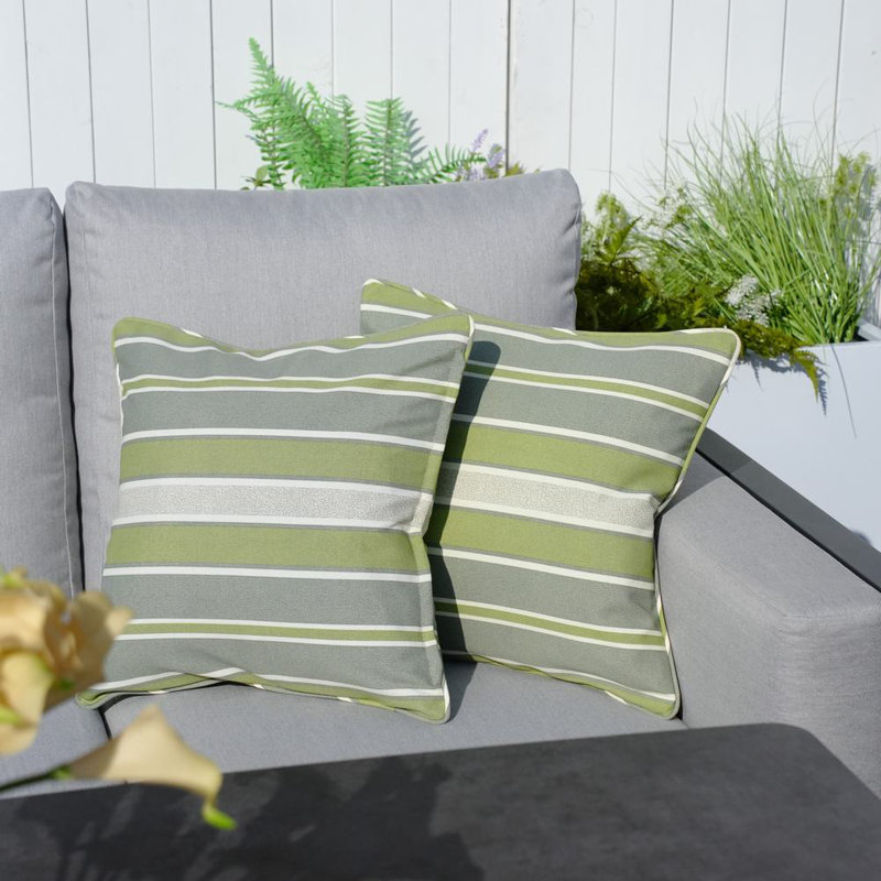 Housse et insert de coussin intérieur / extérieur en polyester , 16,54 po x 16,54 po x 6,1 po, Vert rayé, Fibre