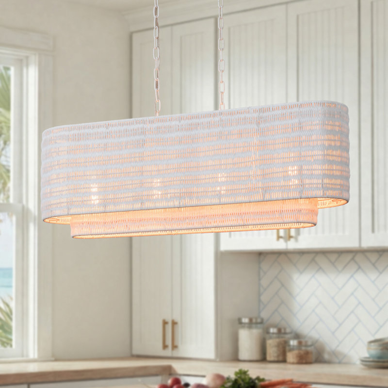 Luminaire suspendu de style maison de campagne moderne l 4 po avec abat-jour en rotin tissé à la main pour îlot de cuisine