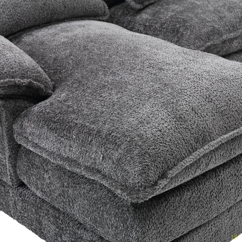 Modern Large Chenille Fabric U-Shape Sectional Sofa, Gray Boucle