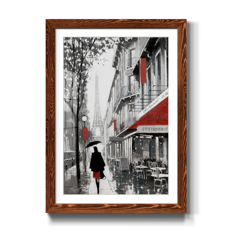 Rainy Paris II - reproduction d'art, H 31,5 po x l 23,5 po x P 1,5 po, Papier avec cadre érable, Blanc
