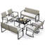 Ensemble de conversation de terrasse en osier pour 8 personnes avec coussins, causeuse, chaises berçantes et table basse