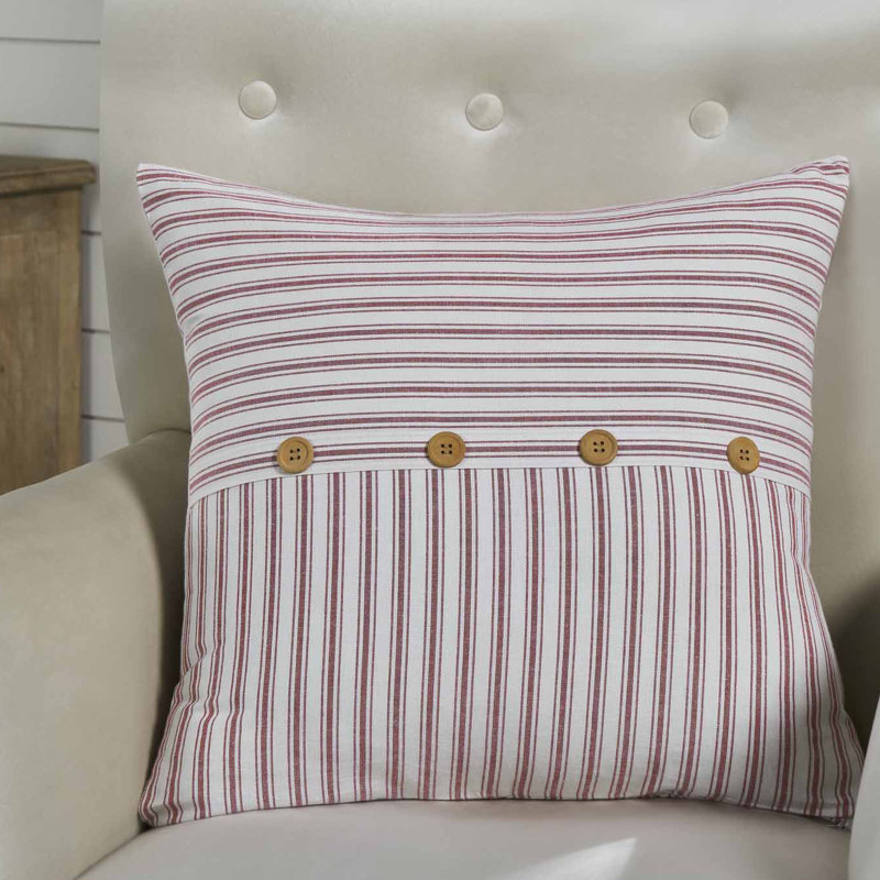 Housse de coussin rouge Timeless Ticking 20Lx20W, Rayures rouges