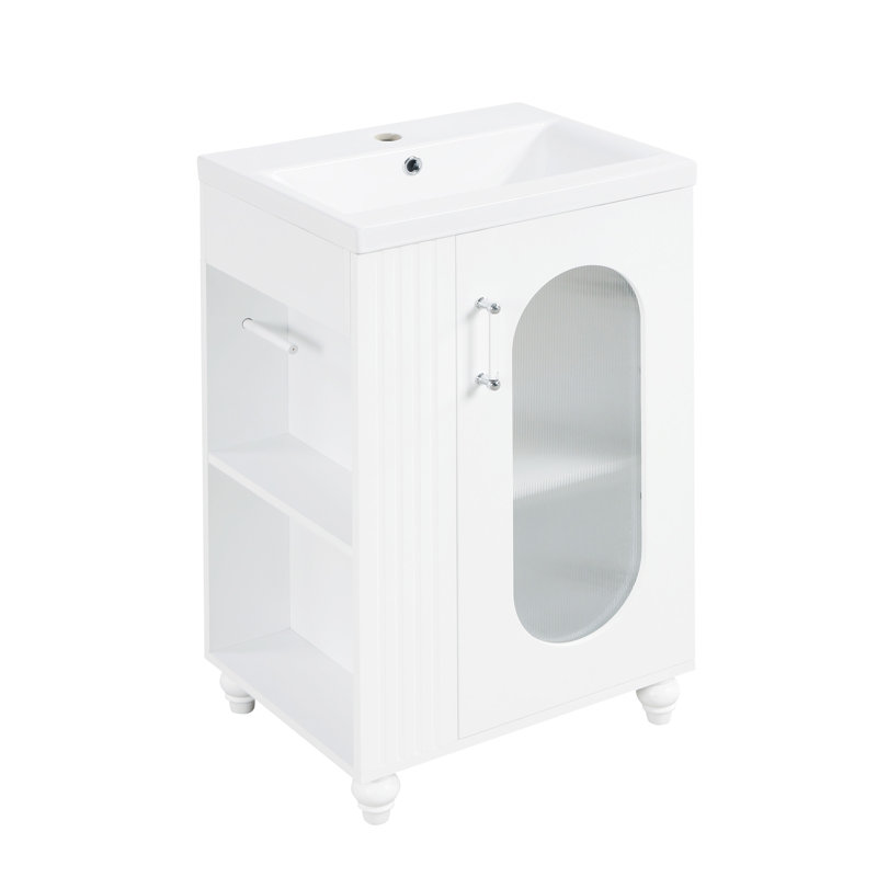 Meuble-lavabo de 20 po avec lavabo en céramique, porte et armoire de rangement