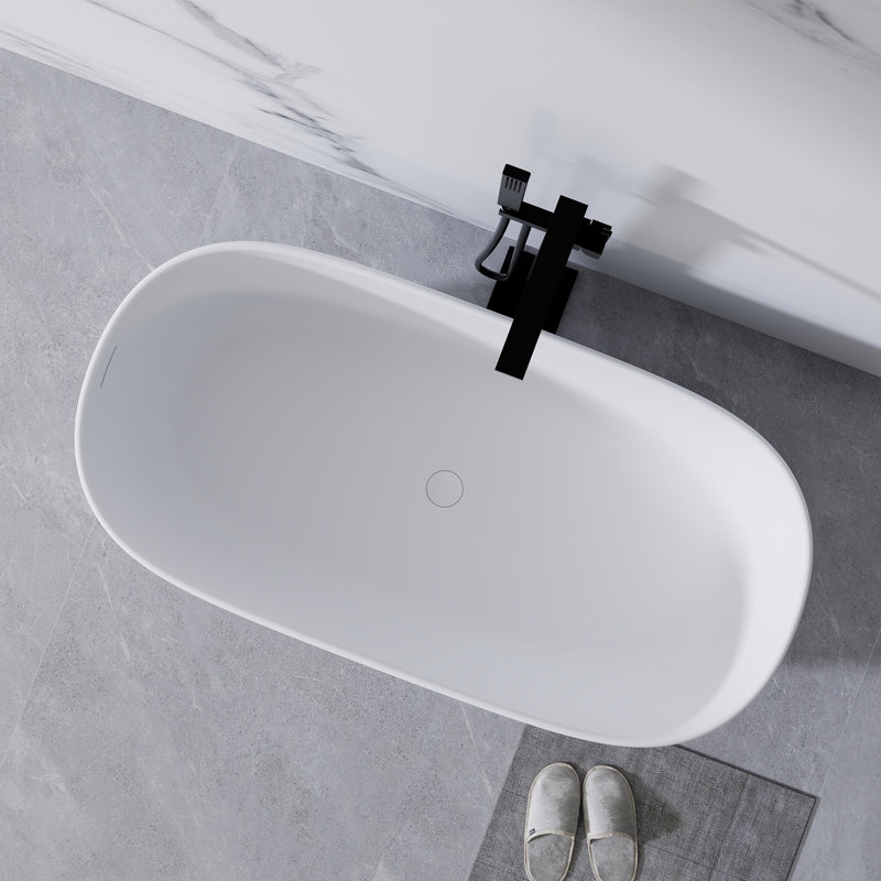 51" Freestanding Solid Surface Bathtub Modern Designed Resin Stone Bathtub With Pop-Up Drainage And Overflow Pipes