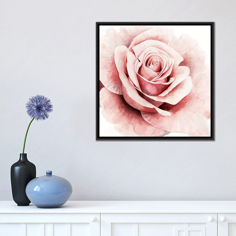 Rose rose I - reproduction sur toile, H 12 po x l 12 po x P 0,75 po, Toile tendue, Pas de tapis