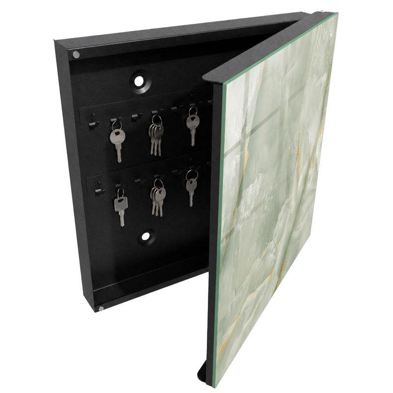 Key box, Opens to the right, 30x30x5, White, Subtle green with yellow details, 