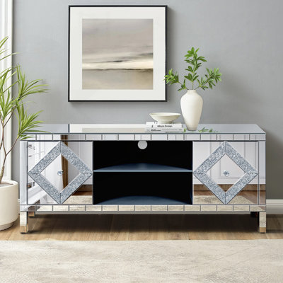 Charming Mirrored TV Stand with Abundant Storage for Living Room