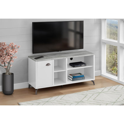 Modern 48 Inch TV Stand With Storage, Contemporary Media Entertainment Centre For Living Room And Bedroom, Grey Laminate Metal Console