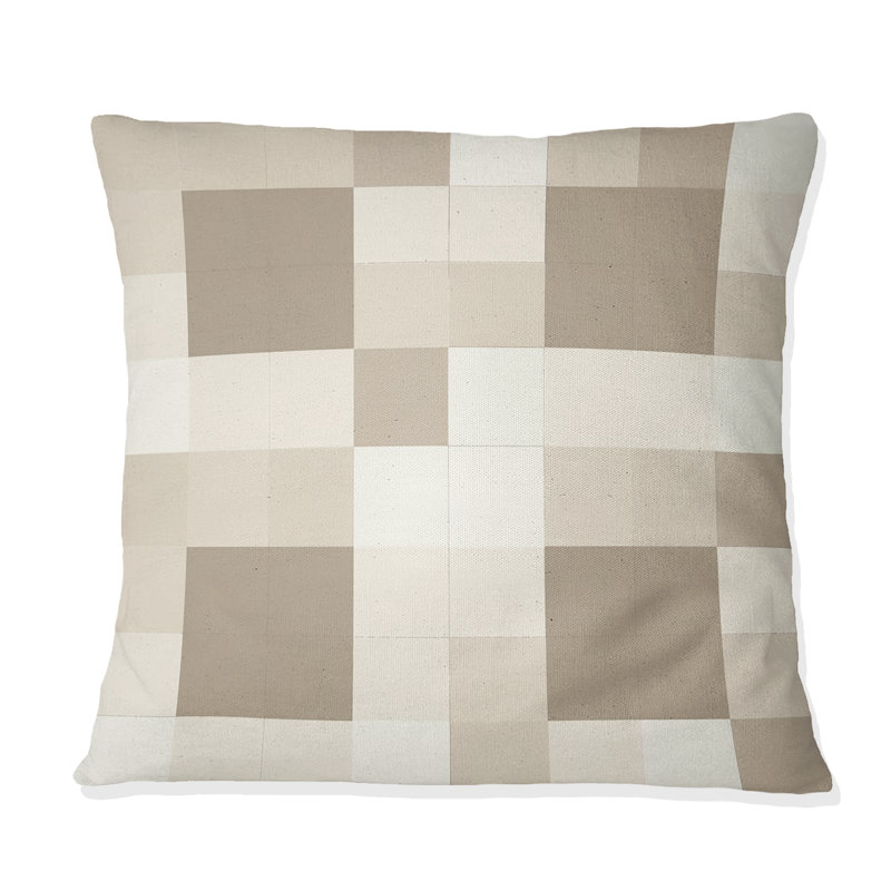 Coussin Beige crème moderne Gingham III - moderne, H 16 po x l 16 po