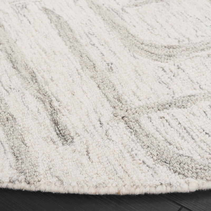 Jannely Ebony Hand Tufted Wool/Cotton Abstract Rug in Beige/Light Gray, Round 6'