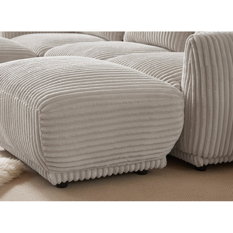 Upholstered U-Shaped Sectional Reversible, Cigarette Gray Corduroy