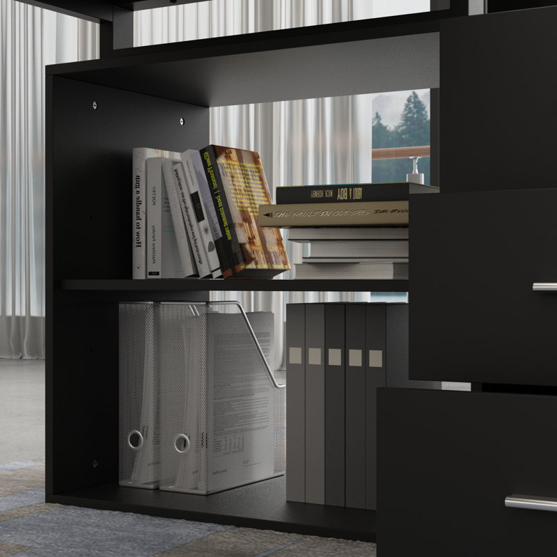 Venancia L-Shaped Writing Desk, Black