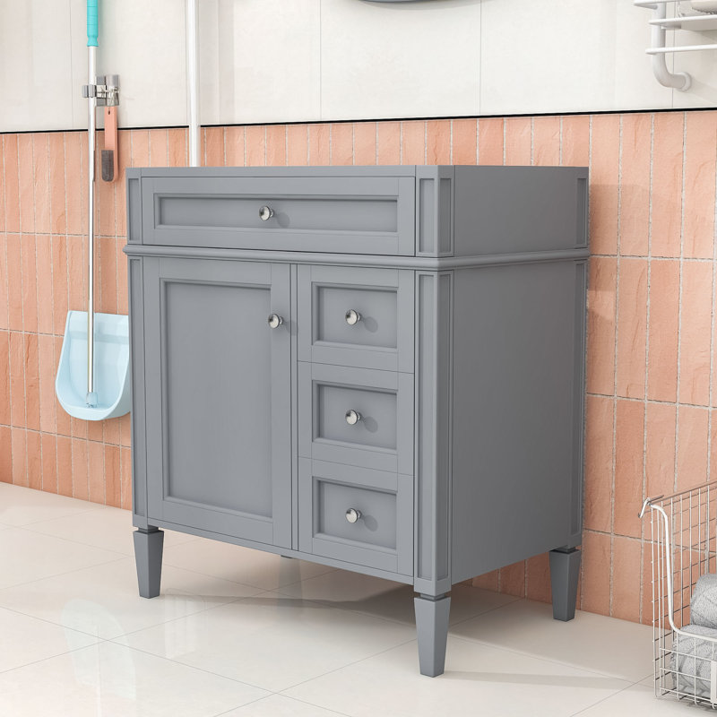 Meuble-lavabo de salle de bain sans lavabo, avec 2 tiroirs, tiroir basculant et tablette réglable, Gris