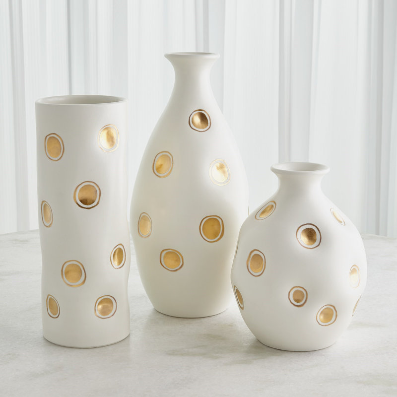 Dimples Handmade Ceramic Table Vase, White/Gold