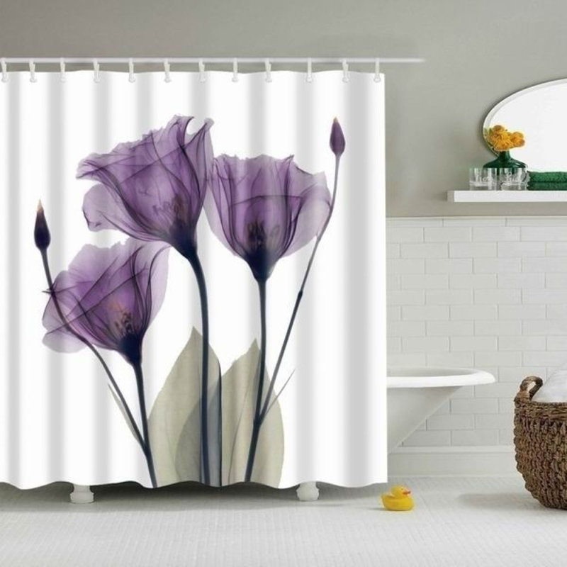 Ensemble de rideau de douche fleur mauve