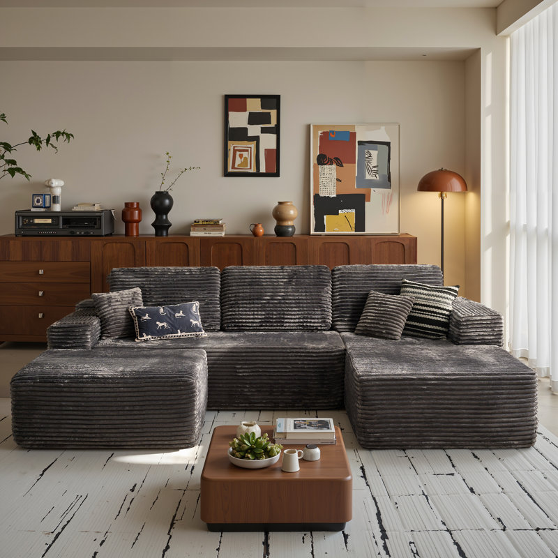 Nathasa Boneless 2 - Piece No Assembly Required Upholstery Sofa, Free Combination Compression Sectional, Cloud-like Couch with Ottoman
