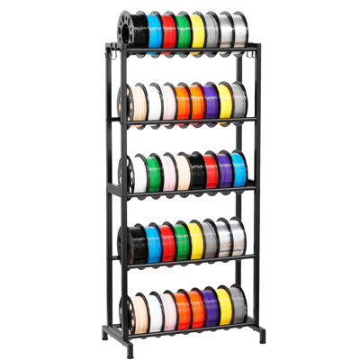 3D Printer Filament Rack 5 - Tier, Robust Carbon Steel Construction, 100 Lbs Per Shelf Support, Adjustable Pipe Spacing For Various Spool Sizes, 45 Capacity, Black Finish, Easy Setup Tier Storage