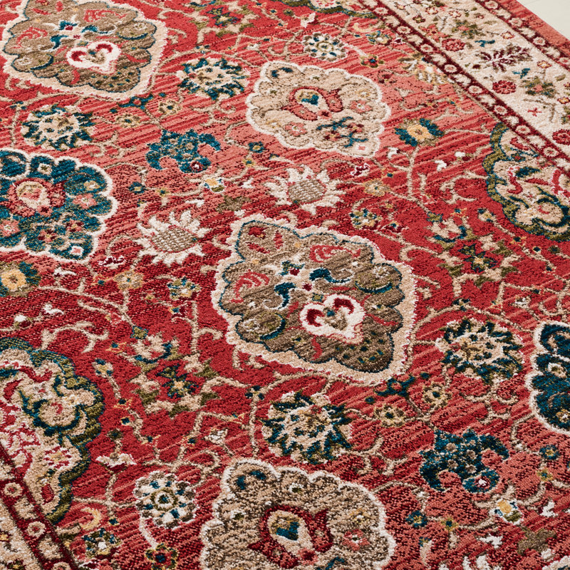 Tapis rouge / beige en polypropylène tissé à plat Ralph Lauren, Rectangle 5 pi 1 po x 7 pi 6 po