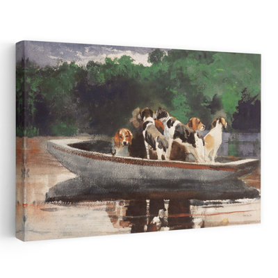 Pack Of Hounds - Contemporary Dogs In Boat River Crossing Hound Dogs Art
