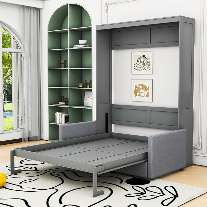 Lit escamotable double avec canapé Artemiy, gris