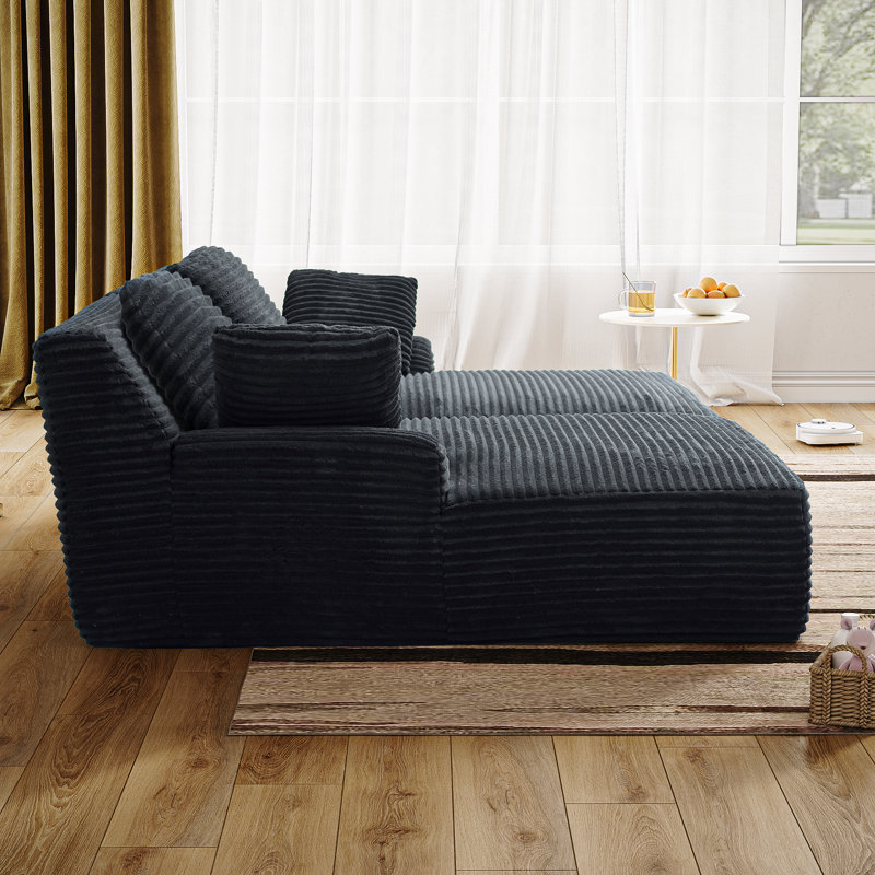Méridienne double surdimensionnée 77,8 po, canapé-lit moelleux en nuage, fauteuil-lit rembourré, aucun assemblage requis, velours côtelé pour la chambre à coucher, noir