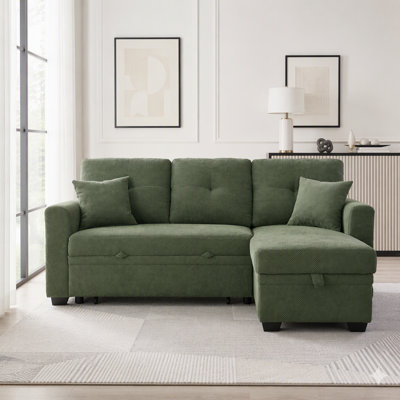 Sleeper Sectional Sofa with Pull-Out Bed, Reversible Chaise & Hidden Storage