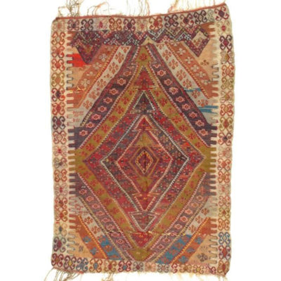 Tapis oriental brun / rouge en laine / coton 3 pi 8 po x 5 pi 4 po Meiyah
