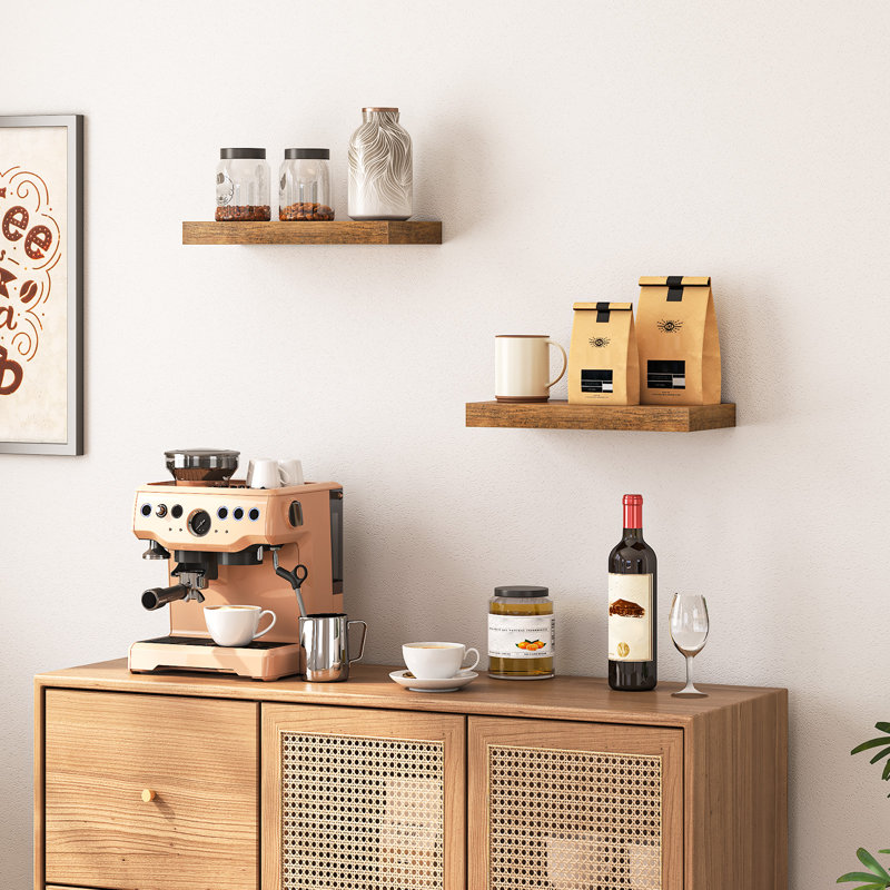 Kayleah 2 Piece Floating Shelf, 1.5" H x 15.7" W x 7.9" D, Rustic Brown