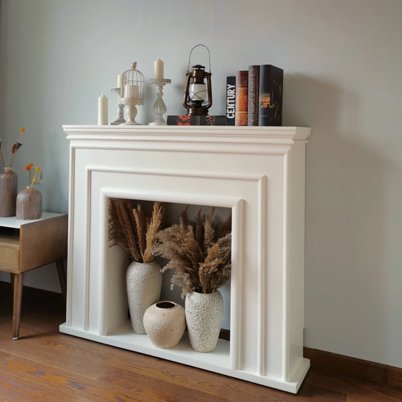 Foyer autoportant en bois manufacturé beige, H 39,37 po x l 39,37 po x P 10,63 po