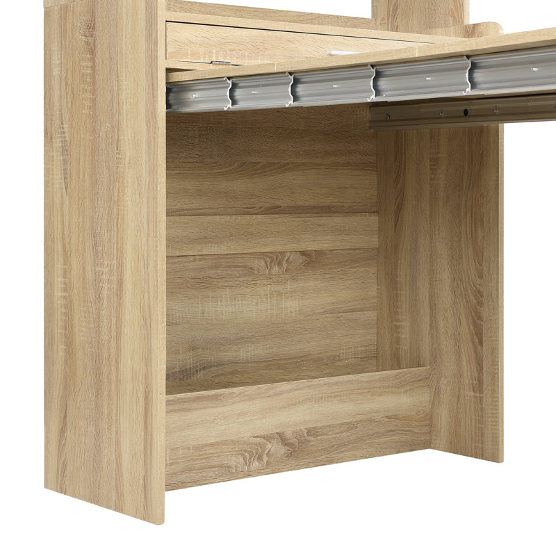 A Foldable Dining Table With A Top Cabinet And A Multi-Functional Sideboard, Natural