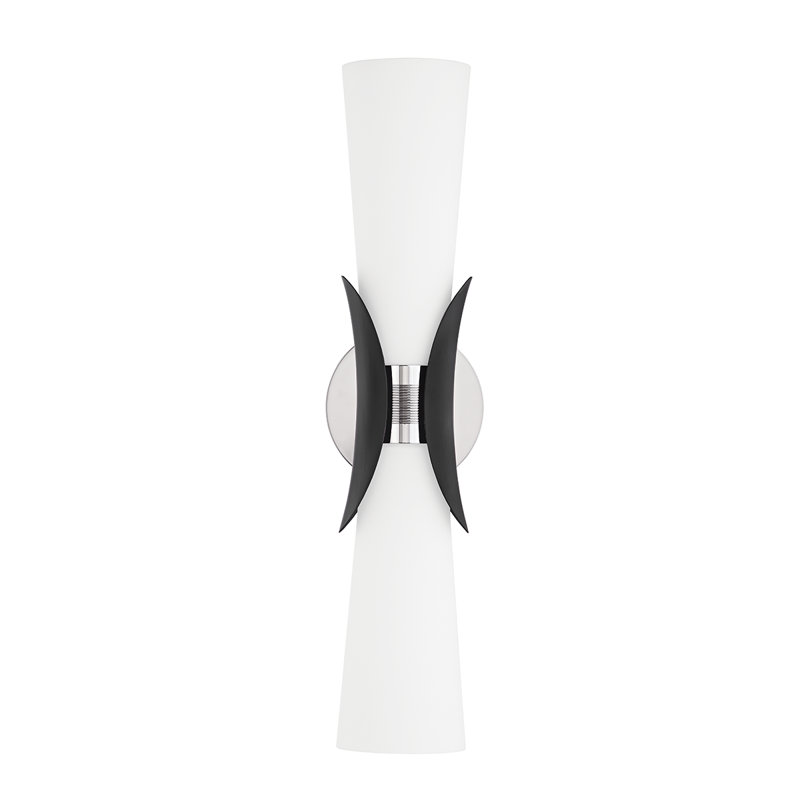 Muncie 2 Light Wall Sconce, Polished Nickel/Soft Black