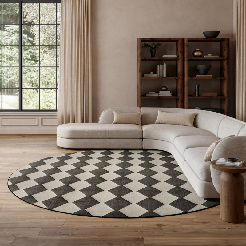 Rectangle Positano Indoor/Outdoor Area Rug, Round 8', Black