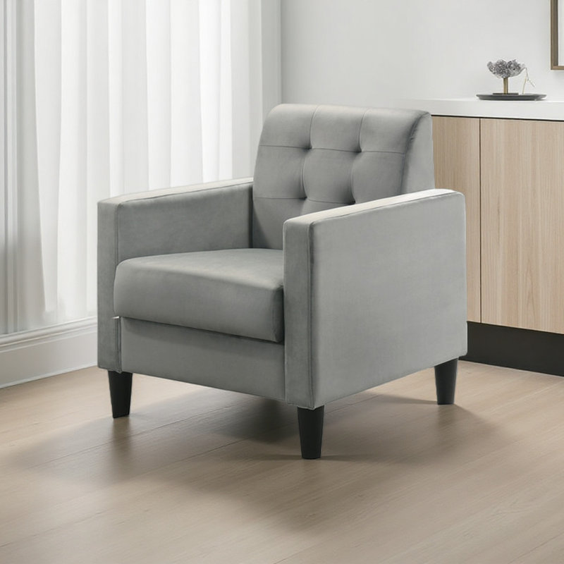 Fauteuil d'appoint en velours capitonné, Gris clair