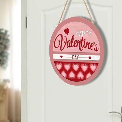 Happy Valentine's Day Welcome Door Sign 12”X12” Valentines Day Decorations Door Hanger Rustic Wooden Hanging Wall Plaque Sign Valentine Wreaths For Front Door Porch Farmhouse Housewarming