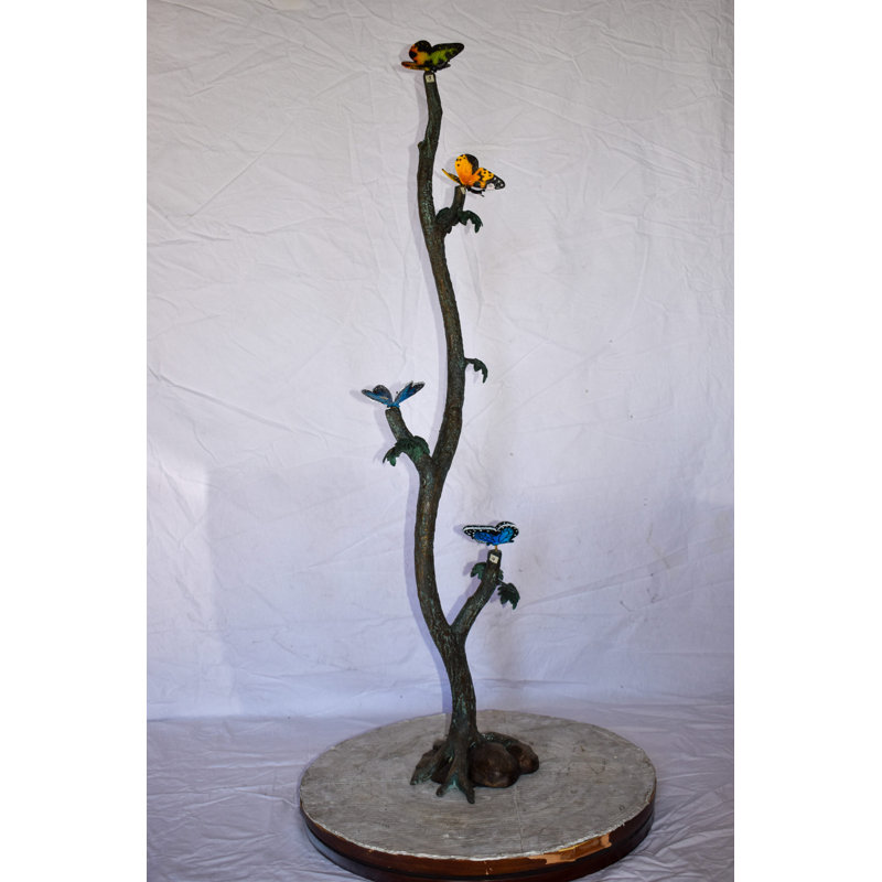 Four Butterflies On A Tree Branch Bronze Statue Size: 7" X 9" X 50"H