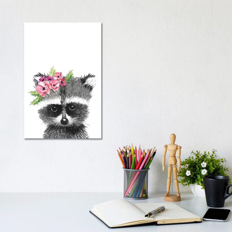 Racoon With Flower Crown by Mercedes Lopez Charro - Wrapped Canvas Painting, 20.32 cm H x 30.48 cm W