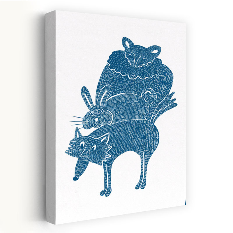 Whimsical Animal Stack Playful Rustic Whimsical Fox Rabbit Horse Forest Nature Wall Art Print, 91.44cm H x 60.96cm W