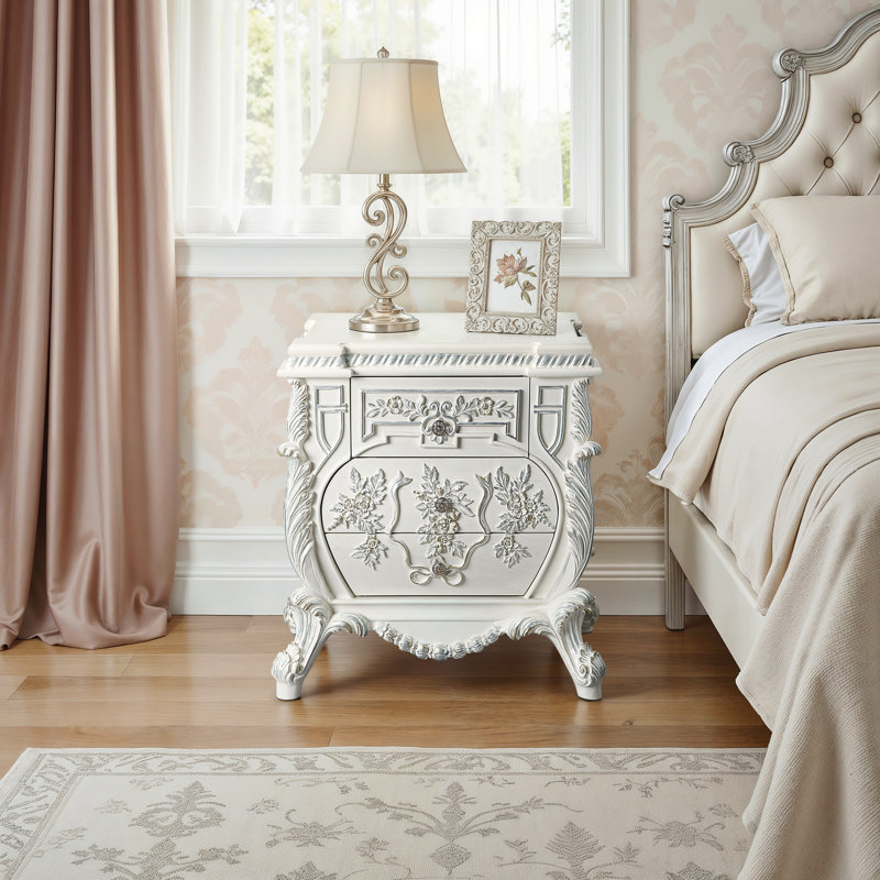 Table de chevet Hithin, finition blanc antique