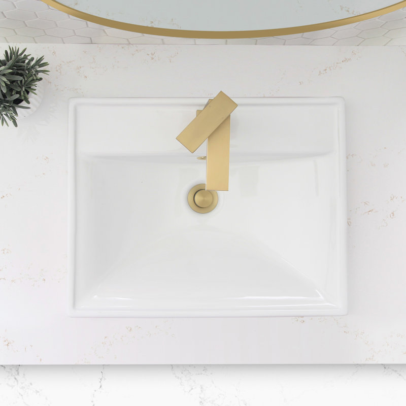 White Rectangular Ceramic Drop-In Bathroom Sink with Overflow